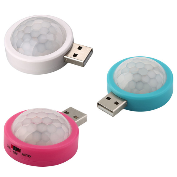 USB Round Little Human Body Motion And Light Sensor LED Night Light For Children Room