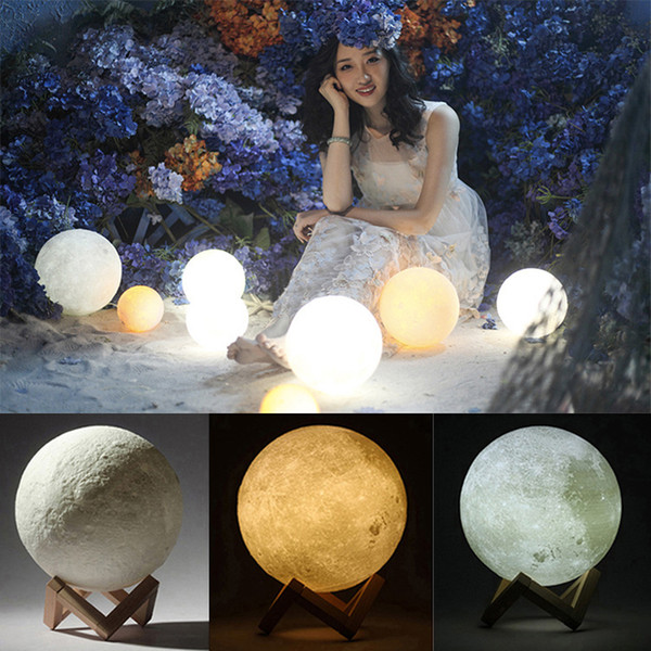 Magical Moon LED Bulbs 3D LED Night 16colors Moonlight Desk Lamp USB Rechargeable 3D Moonlight Colors Stepless for Christmas lights gifts