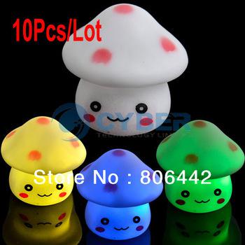 10Pcs/Lot Romantic Colors Changing LED Lighting Mushroom Lamp Night Light, Novelty Nightlight Free Shipping 8419