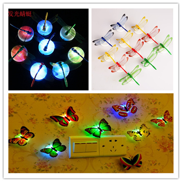 LED Night Light 3W LED Butterfly Dragonfly Stick-On Lamp Wall Light Colorful Fiber Optic Night Lights Halloween Christmas Decorations Xmas