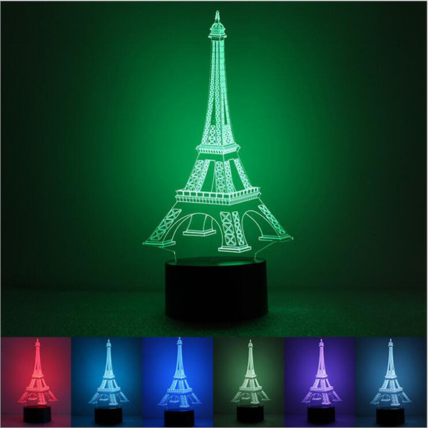 Eiffel Tower 3D Multi-Color Change USB Button LED Decor Lamp Amazing Optical Illusion Night Light Lamps Lighting Toys Table Lamp Kids Friend