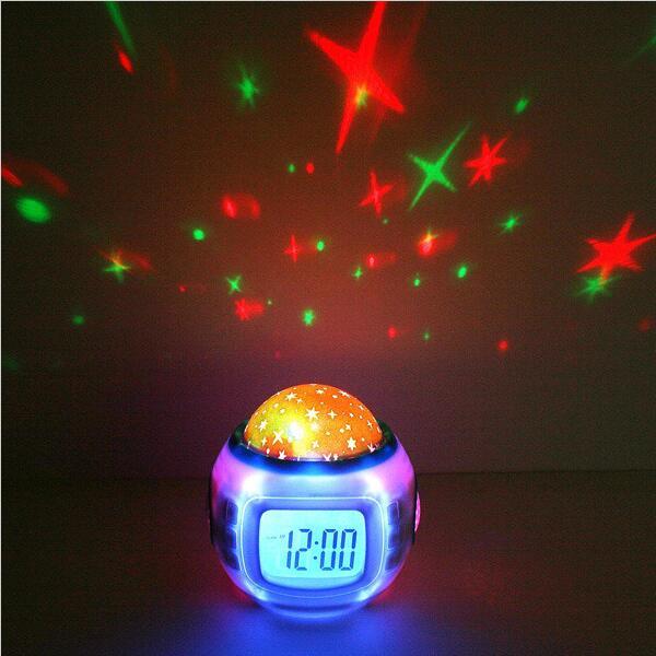 Children Room Sky Star Night Light Projector Lamp Bedroom Alarm Clock with Sleeping Music LCD Desktop Calendar Thermometer Birthday Gifts