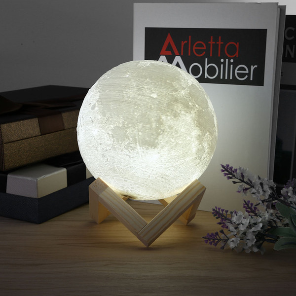 Moon light USB Rechargeable 3D Print Moon Lamp Dimmable led 2 Color Change Touch Switch Bedroom Bookcase Night Light