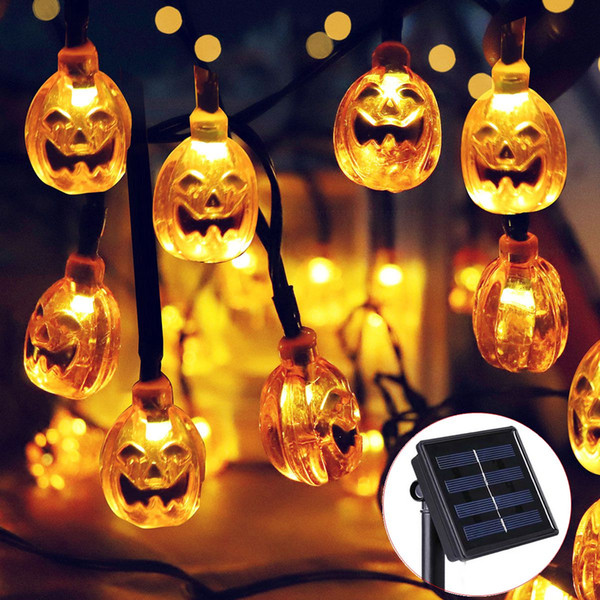 Solar Halloween 30 LED Warm White Pumpkin String Lights Garden Decor Fairy Light