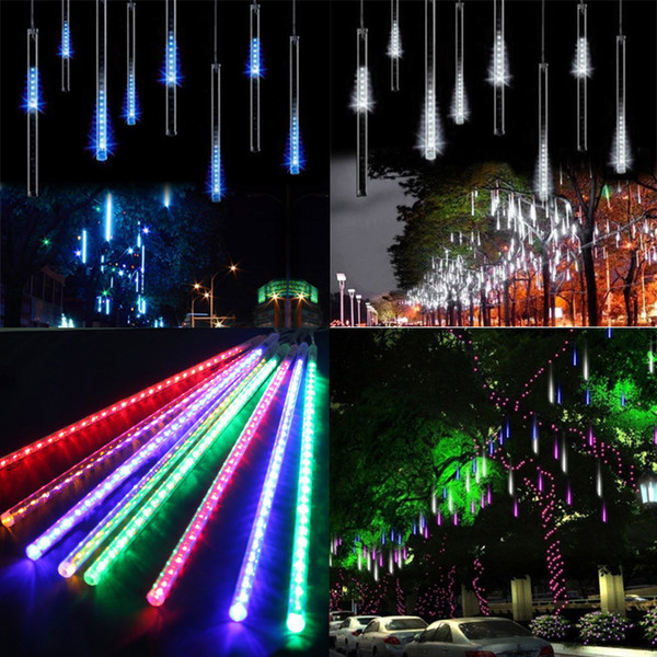 30cm 50cm 8 Tube LED Meteor Shower Rain Tubes Light Icicle 110V 220V EU US Plug Christmas Holiday String Light Raindrop Lamp + Power Adapter