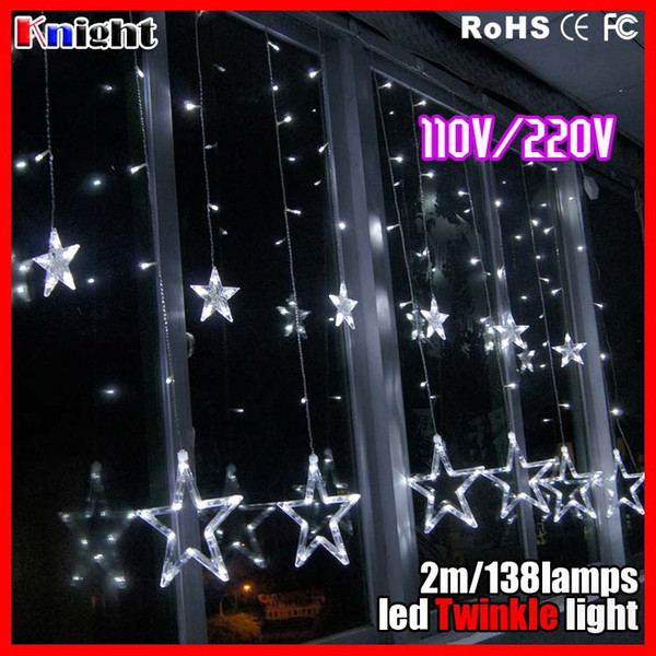 UL 110V 220V 138ledS LED star icicle string Lights Wedding Background Curtain Lights Christmas wedding room Decoration string Light 2packs