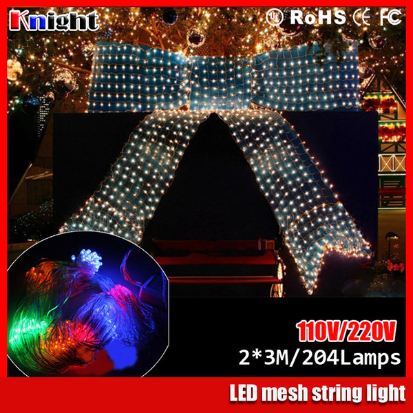 110V 2*3m 204Leds net string light 8 flash mode super bright Christmas garden tree mesh light New year wedding Holiday lamp WHOLESALER 2pcs