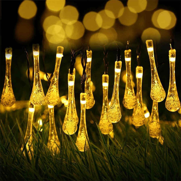 PJS String Light, Solar Powered LED Water Drop String Lights 30LEDs Waterproof Fairy lights for Outdoor Xmas Landscape Garden Patio Lawn(6m)