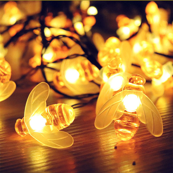 PJS Solar String Light 30 LED Honey Bee Shape Waterproof Fairy LED String Lights Decorative Lighting For Outdoor Xmas Halloween Holiday (6m)