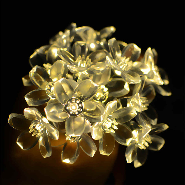 PJS Solar String Light 50 LED Peach Flower Shape LED String Light Waterproof Decorative Lighting for Outdoor Xmas Garden Patio Holiday(6m)