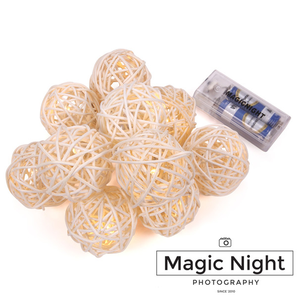 Magicnight 3Ft 10LED Rattan Ball String Lights Sepa Takraw Lights AA Battery Operated for Christmas, Wedding, Party, Indoor