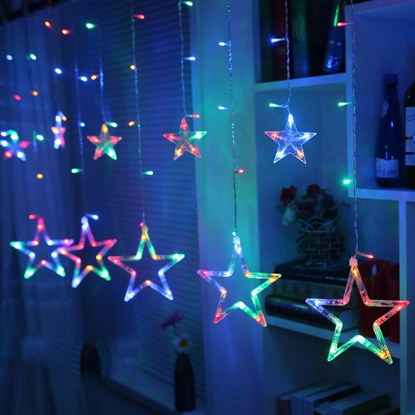 LED Curtain Light Star and Moon Holiday String Light Waterproof 2M 138led Decoration lamp for Wedding, Party, Christmas Lights