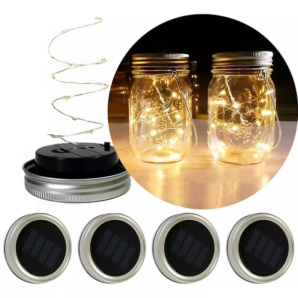 Solar Powered LED Mason Jars Light 10 LED String Fairy Star Lights Screw on Silver Lids for Mason Glass Jars Christmas Garden Lights