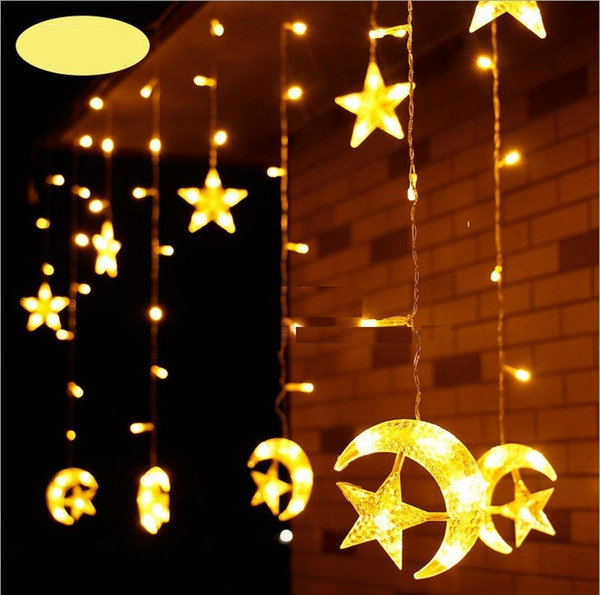 6m*0.8m LED Moon and Star String Lights 168pcs led Garland Light Christmas Wedding Party Home Decoration Wall Lamp Curtain light LT-024