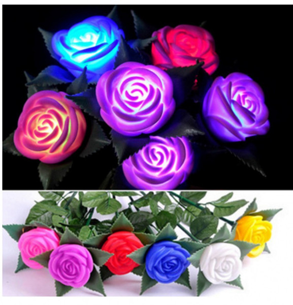 6 color Wedding LED Rose Flower Night Light toy LED Flower valentine gift Rose electronic LED Light Rose Wedding decoration