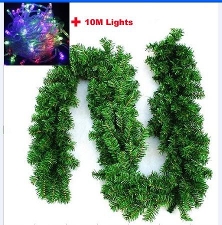 2.7M Christmas Rattan + 10M100LED string lights Christmas decorations ceiling decoration PVC green encryption decoration rattan