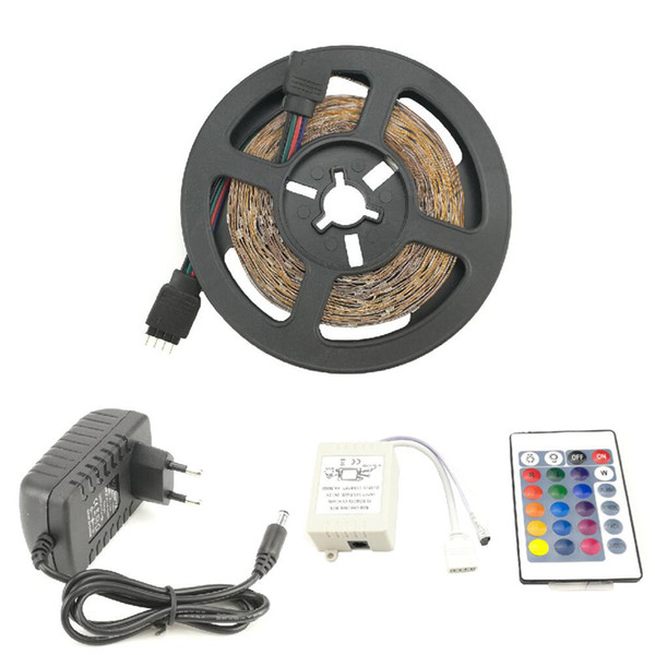 SMD 2835 LED RGB Strip Kit 5 m 60leds/m + 24key IR Remote Controller + 2A AC 100V 240V to DC 12V Power Supply Transformer Converter CE ROSH