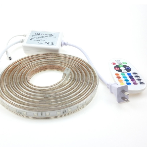 Addressable 50m 45m RGB LED Strip Lights 220V Waterproof Ruban SMD 5050 + 24Keys IR Remote Controller EU Plug MultiColor Changing 20m 10m 5m