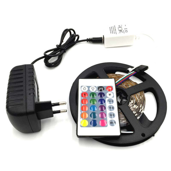 50M Non- Waterproof LED Strip Light SMD5050 DC 12V 30 Leds/M + 24 keys Remote Controller + 12V 2A Power Supply Adapter Christmas Decoration