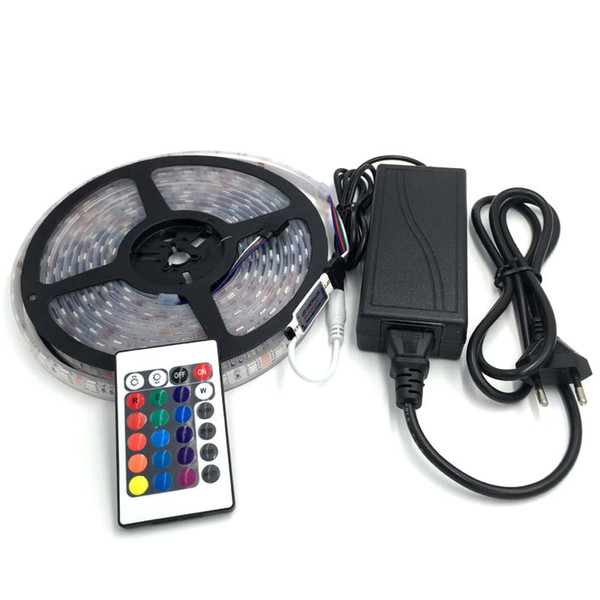 50M waterproof IP68 SMD5050 LED Strip Light DC 12V 60 Leds/M + 24 keys Mini Controller + 12V 5A Power Supply Adapter Outdoor led lighting