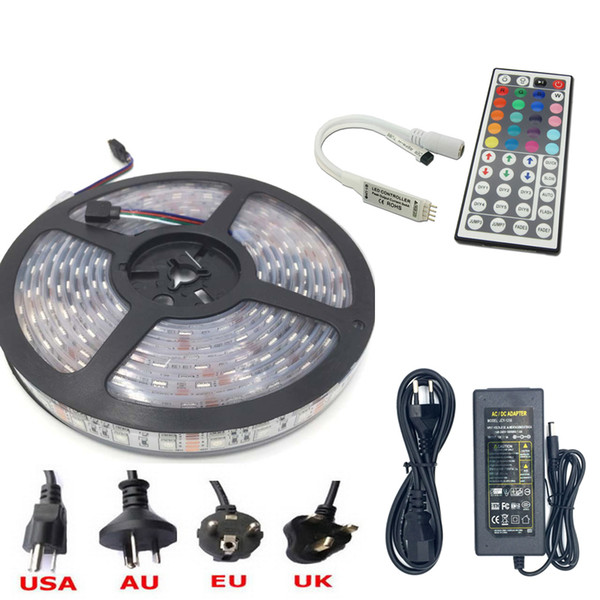 50M waterproof IP68 SMD5050 LED Strip Light DC 12V 60 Leds/M + 44 keys Mini Controller + 12V 5A Power Supply Adapter Outdoor led lighting