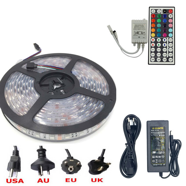 50M waterproof IP68 SMD5050 LED Strip Light DC 12V 60 Leds/M + 44 keys Remote Controller + 12V 5A Power Supply Adapter Outdoor led lighting