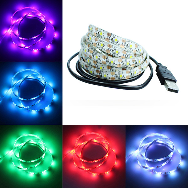 50CM 1M 2M 3M 4M 5M USB LED Strip Light DC 5V 3528 SMD IP65 Waterproof RGB Flexible tape ribbon TV Background Lighting Strip