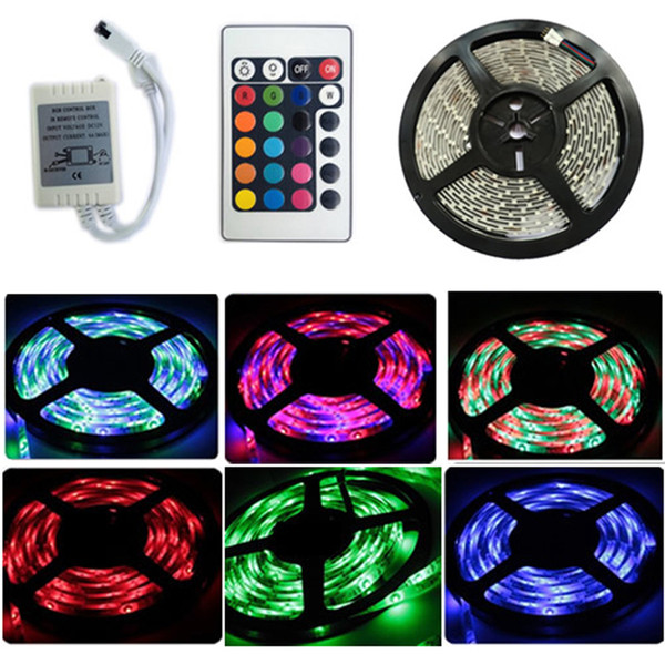 50M lot Non-waterproof LED Strip Light SMD2835 DC 12V 60 Leds/M + 24 keys Remote controller + 12V 2A Power Supply Adapter DHL Free