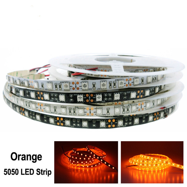 5050 LED Strip Orange Color Black / White PCB Waterproof / Non Waterproof DC12V 60 LEDs/m 5M/Lot Flexible LED Tape