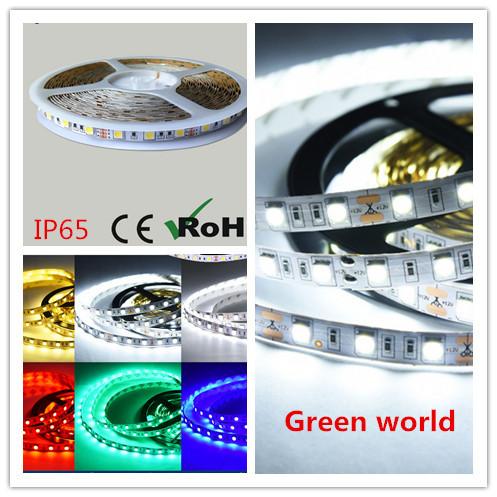 5m/lot 5050 SMD DC12V/24V strip single color R/G/B/Y/w/ww/cw epistar chip waterproof IP65 for indoor high quality low price hot sale strip