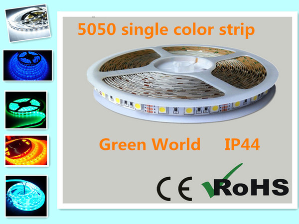 5m/lot 5050 SMD DC12V/24V strip single color R/G/B/Y/w/ww/cw epistar chip waterproof IP44for indoor high quality low price hot sale strip