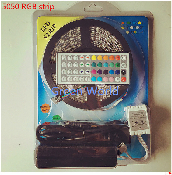 5M Ip65 LED Flexible strip 300leds Color Changing RGB SMD5050 LED Light Strip Kit RGB 5M +44Key Remote controller+12V 5A Power Supply