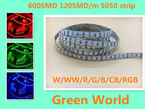 5m/lot 5050 600SMD DC12V/24V strip R/G/B/Y/w/ww/cw/CB/RGB epistar chip waterproof IP44for indoor high quality low price hot sale strip