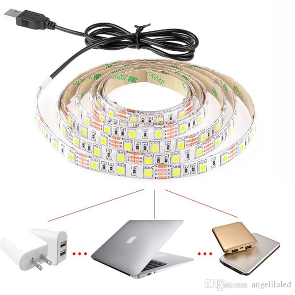 USB LED Strip Light 5V 5050 SMD 50CM 1M 2M IP65 Waterproof Warm White / Pure White Flexible TV Background Lighting Strip 60LEDs per 1meter