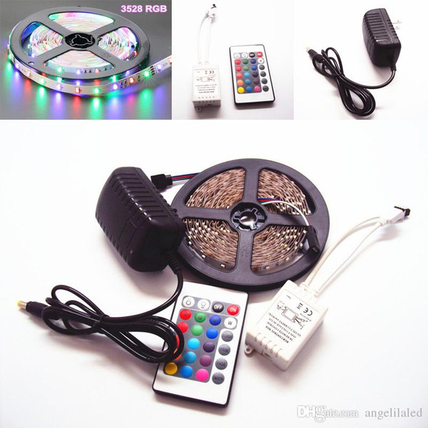 Wh
8000
olesale Best Price 3528 SMD RGB LED Strips 5M/Roll Non-Waterproof 300leds RGB Tape Light + RGB Remote Controller + DC 12V 2A Power Supply