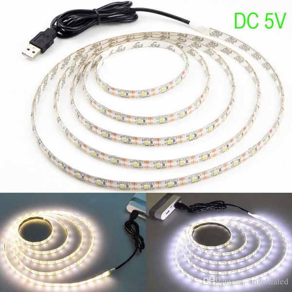 LED Tape Ribbon Flexible Strip White 3528 SMD Lights USB Connected 5V Waterproof 60leds/m Home Decor Party Festival Use