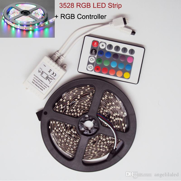 Wholesale 3528 RGB LED Strips Non Waterproof 5m 300LEDs 12V Christmas Flexible Led Lamp RGB LED Rope Ribbon Tape Light + RGB LED Controller