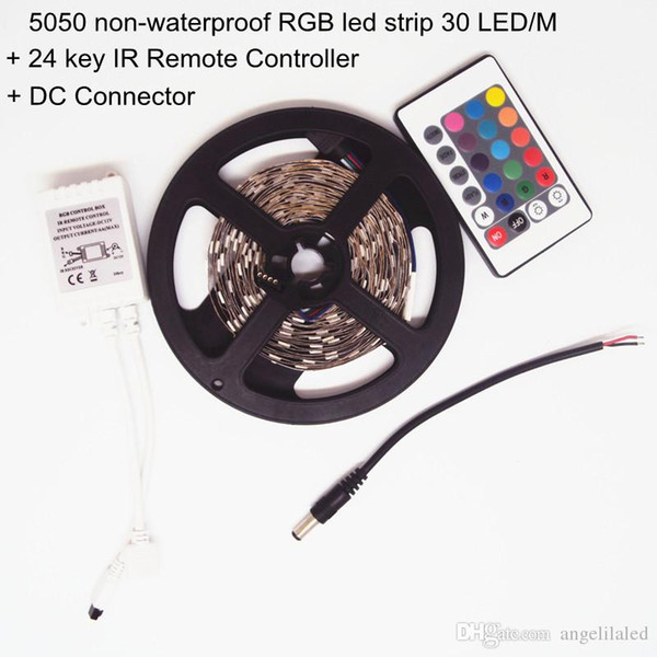 5meters 5050 SMD Flexible RGB LED Strip Lights Christmas Party LED Streifen +24key RGB Light Adapter Controller +DC LED Strip Connector