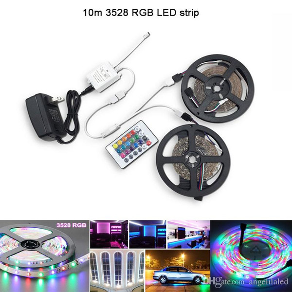 10M 12V RGB LED Strips SMD 3528 Waterproof RGB Outdoor LED Tape Christams lighting + 24keys IR RGB Controller + 110V 220V 3A Power Supply