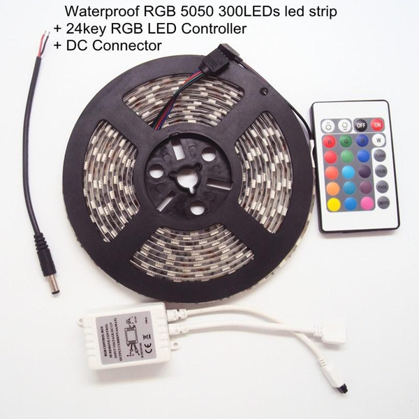 5m RGB 5050SMD Waterproof DC12V LED Strips Outdoor LED Christmas Lights LED Flexible Tape Lights + 24key RGB IR Remote LED Controller