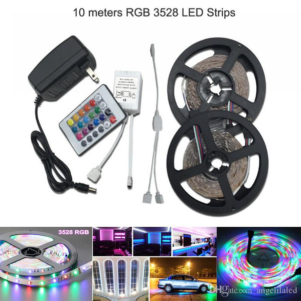 10M 12V RGB LED Strips SMD 3528 Holiday Advertisment Decoration Christmas Lighting + 24keys IR RGB Controller + 110V 220V 3A Power Supply