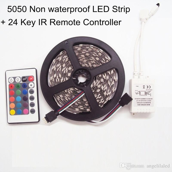 Super Bright 12V LED RGB Strip 5050SMD LED Flexible Tape Light 5M Roll Non Waterproof Dimmable Ribbon + 24 Key RGB IR Remote Controller