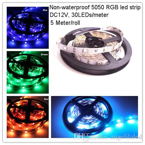 DC12V RGB 150SMD per Roll 5 M LED Strip Lights Non Waterproof Super Bright Flexible LED Tape Rope Holiday Party Christmas Ribbon Lighting