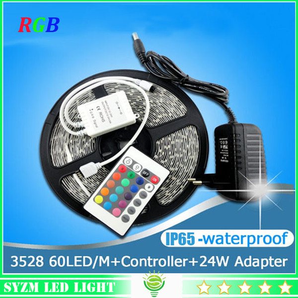 led strip lights RGB waterproof 12V SMD3528 5M 300 led flexible light 24key 44key remote controller 2A Adapter