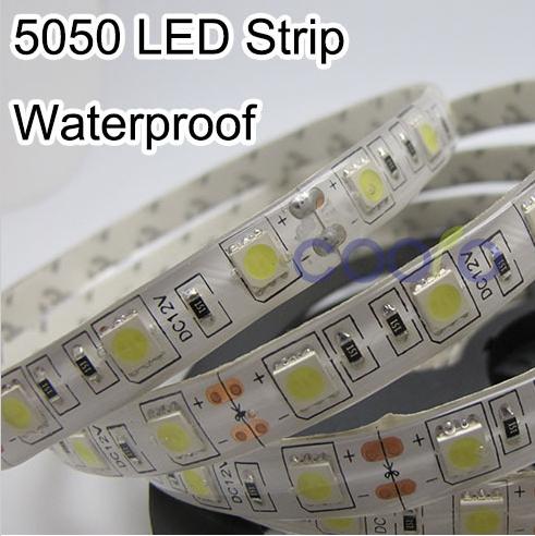 Waterproof SMD 5050 LED Strip 12V flexible light 60 leds/m 5m/lot, White,Warm White,Blue,Green,Red,Yellow,RGB