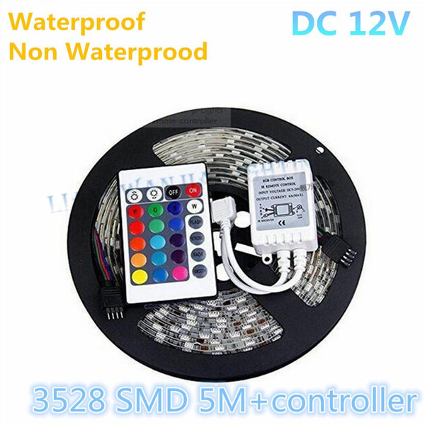 Cheapest 3528 RGB Led Strip Light 5M 300SMD Waterproof/Non Waterproof Led String Flexible Light + 24keys IR Remote Controller