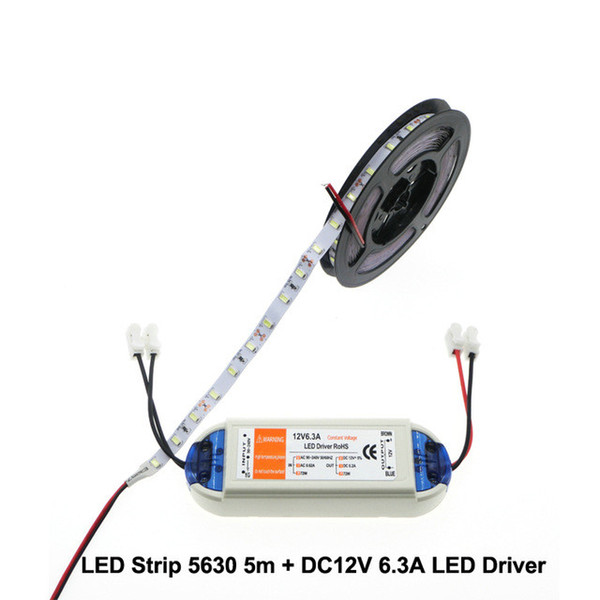 LED Strip 5630 12V 60 LED/m Warm White / White / Cold White 5M Home Decoration Lamps + DC12V 6.3A Driver