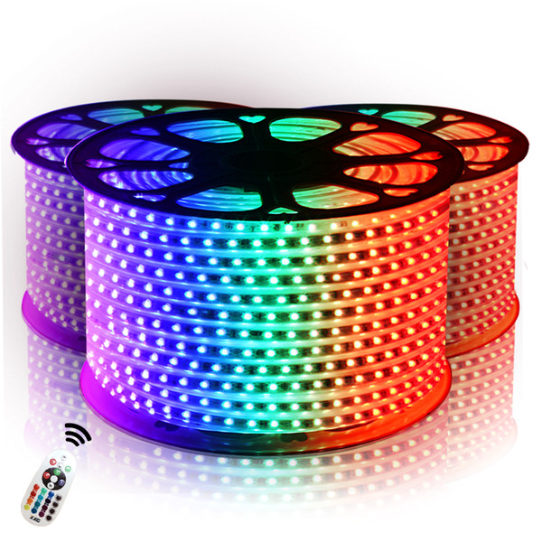 Led Strips 10M 50M 110V/220V High Voltage SMD 5050 RGB Led Strips Lights Waterproof+IR Remote Control + Power Supply