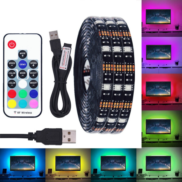 DC 5V USB LED Strip 5050 Waterproof RGB LED Light Flexible 50CM 1M 2M add 3 17Key Remote For TV Background Lighting