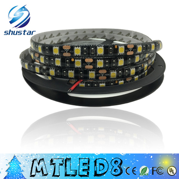 Factory direct DHL Ship 5M SMD 5050 RGB/White Black PCB 300 LED 60led/m DC 12V Waterproof IP65 Flexible Light Strip